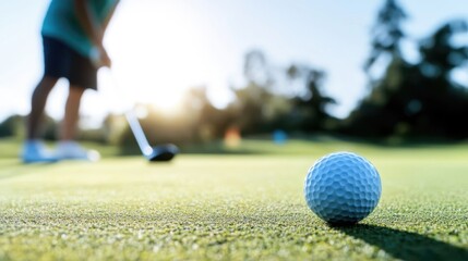 Golf Ball Putting Close-up at Sunset: Intensive Focus and Precision on the Golf Course