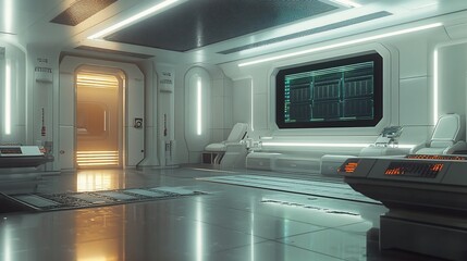 Fototapeta premium Futuristic space station command center interior with advanced technology