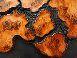 Fototapeta premium Unique wood slices, dark background
