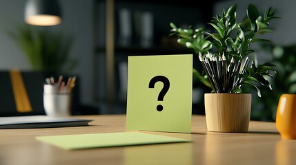 Green Question Mark Note on Home Office Desk AI Generated
