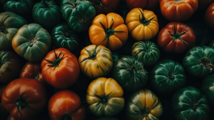 Heirloom Tomato Varieties in Vibrant Colors on Dark Surface Composition
