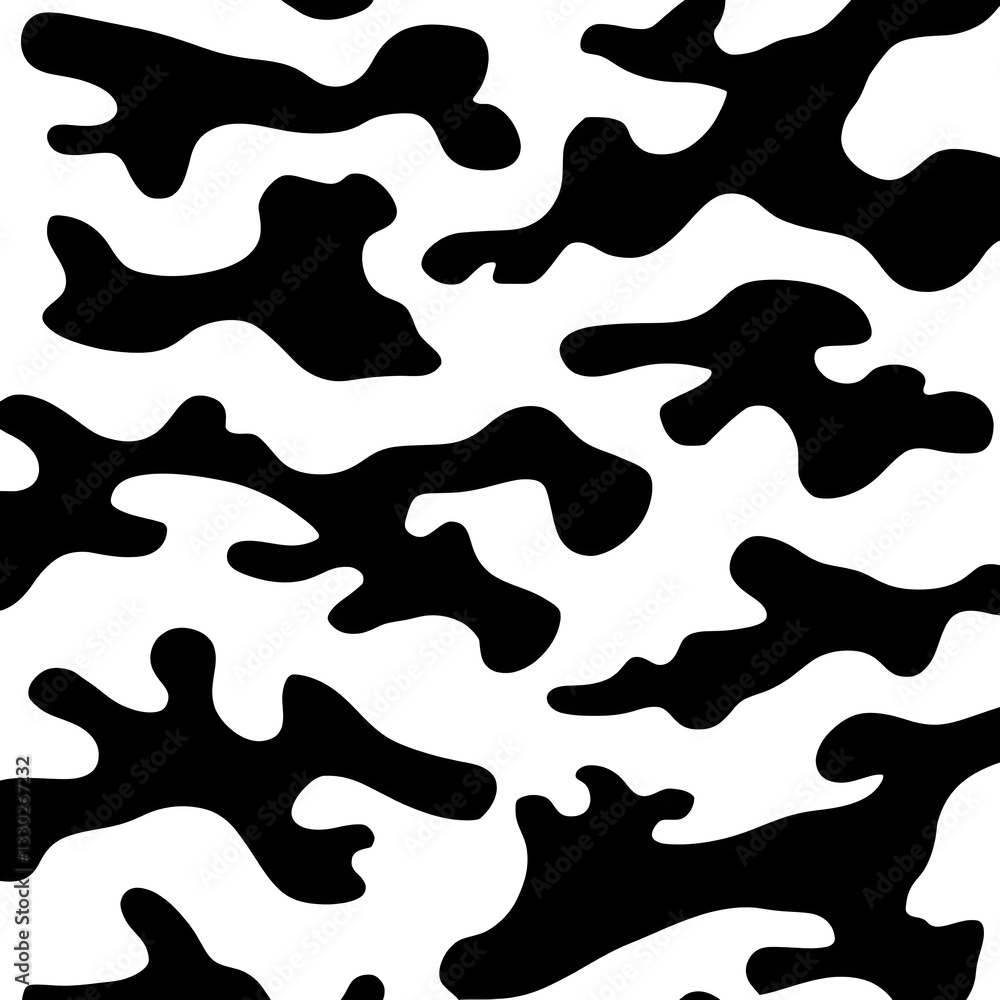 Wall mural abstract camouflage pattern: a striking, artistic camouflage pattern in black and is artfully design