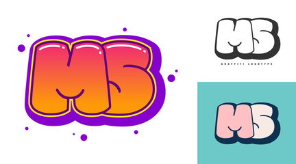 MS logo design for festival or party. Initial letter m and s in graffiti style. Creative modern lettering company name of font typography. Kids trendy logotype or identity.