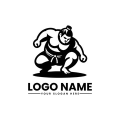 Dynamic sumo wrestler in action, traditional Japanese fighter emblem with vibrant energy and cultural symbolism