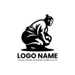 Dynamic sumo wrestler in action, traditional Japanese fighter emblem with vibrant energy and cultural symbolism