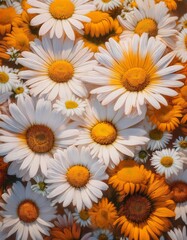 Fototapeta premium Beautiful Arrangement of Vibrant White and Yellow Daisy Flowers in Bloom. Ai Generated