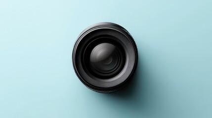 High-quality camera lens on a light blue background