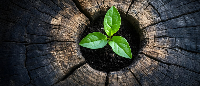 New life sprouts from old wood. Nature renewal