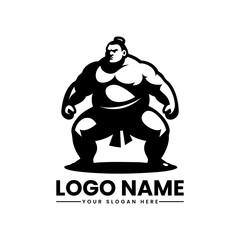 Minimalist sumo wrestler vector logo, traditional Japanese fighter emblem with clean lines and bold design