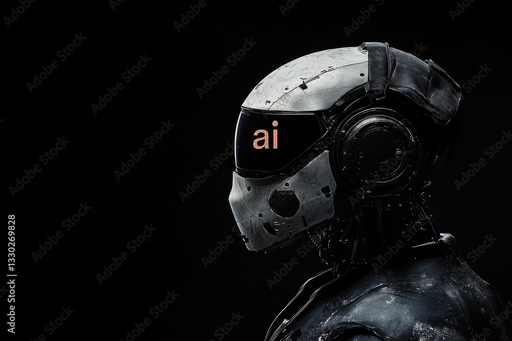Poster cybernetic ai humanoid robot with futuristic mechanical face,artificial intelligence interface. conc