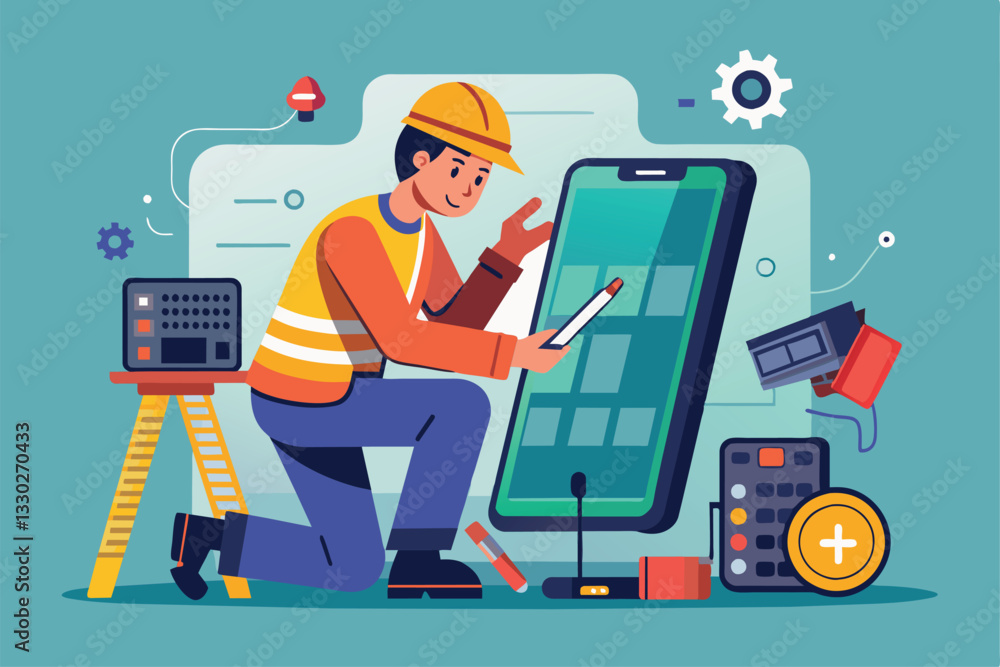 Aufkleber a technician focuses on fixing a malfunctioning cellphone while surrounded by tools and equipment, t