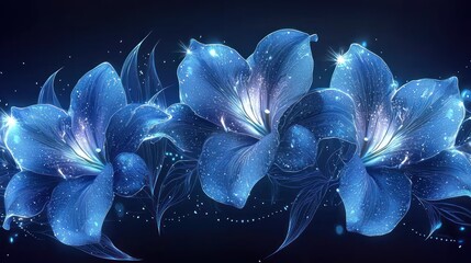 Enchanted Celestial Bloom: Captivating Blue Lilies Radiating Mystical Light