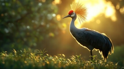 Fototapeta premium Majestic crane in golden sunlight (3)