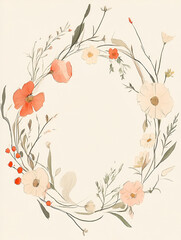 Chinese style sketch of colorful wildflower wreath, traditional folk art style, highly detailed, hand-drawn animation, ripples of color, vintage Chinese film style, traditional Chinese animation styl