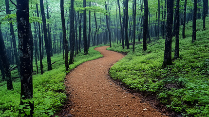 Fototapeta premium Winding path through misty forest