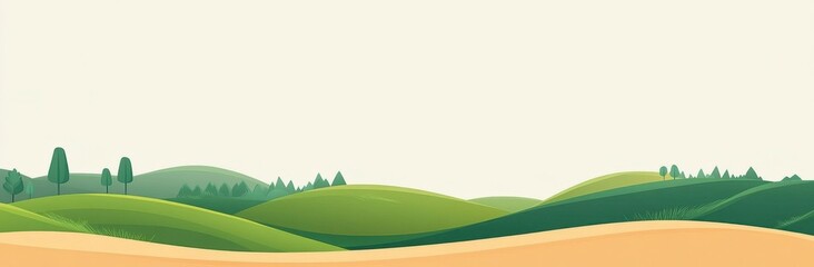 Obraz premium Serene landscape with rolling green hills and a light beige foreground, set against a soft, neutral background.