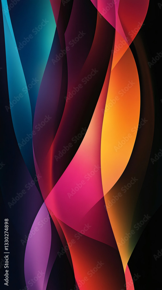 Leinwandbilder Fluid curves bursting with saturated hues radiating dynamic motion across deep shadowy backdrop