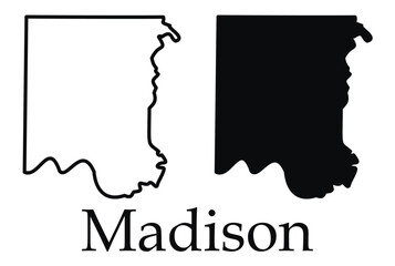 Madison city map with black border outline vector