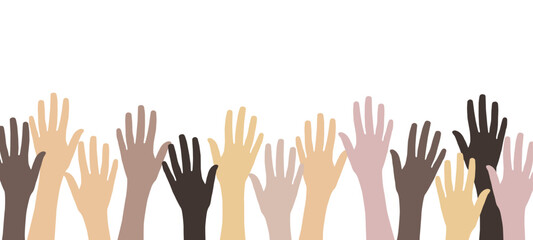 Hands raised up silhouettes border for voting and elections design