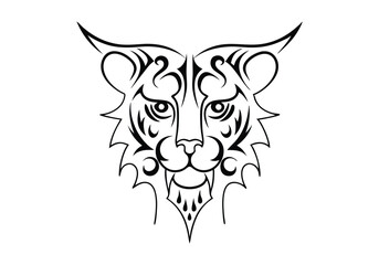 Tribal Tiger Head Tattoo Design – Black and White Vector Illustration with Bold and Intricate Patterns