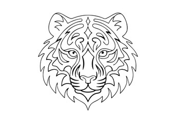 Obraz premium Tribal Tiger Head Tattoo Design – Black and White Vector Illustration with Bold and Intricate Patterns
