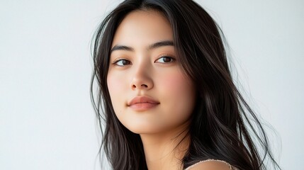 Obraz premium Young Asian Woman with Glowing Skin in Bright Natural Light