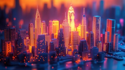 Fototapeta premium New York Times Square in a neon paper cut style, bright glowing billboards