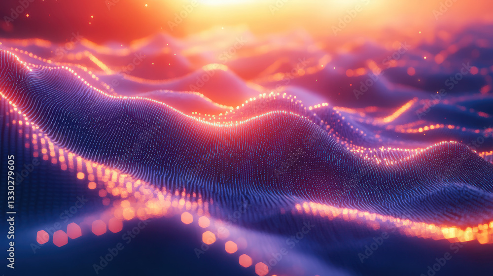 Poster ai abstract landscape. an abstract landscape shimmers with points of light, a visual representation 