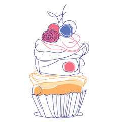 Illustration set of cakes with berries in Continuous line drawing style
