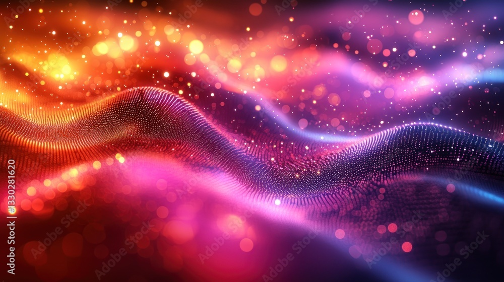 Poster abstract digital wave with glowing particles, vibrant spectrum visual effect