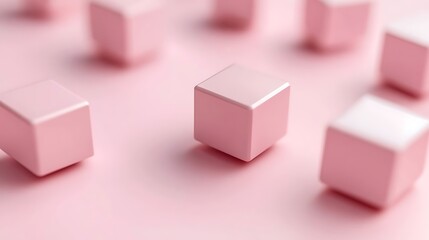 Fototapeta premium Pink Cubes Placed Randomly Upon a Soft Pastel Color Surface