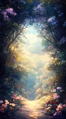 A Beautiful Forest Path Leading Towards a Bright Cloudy Sky