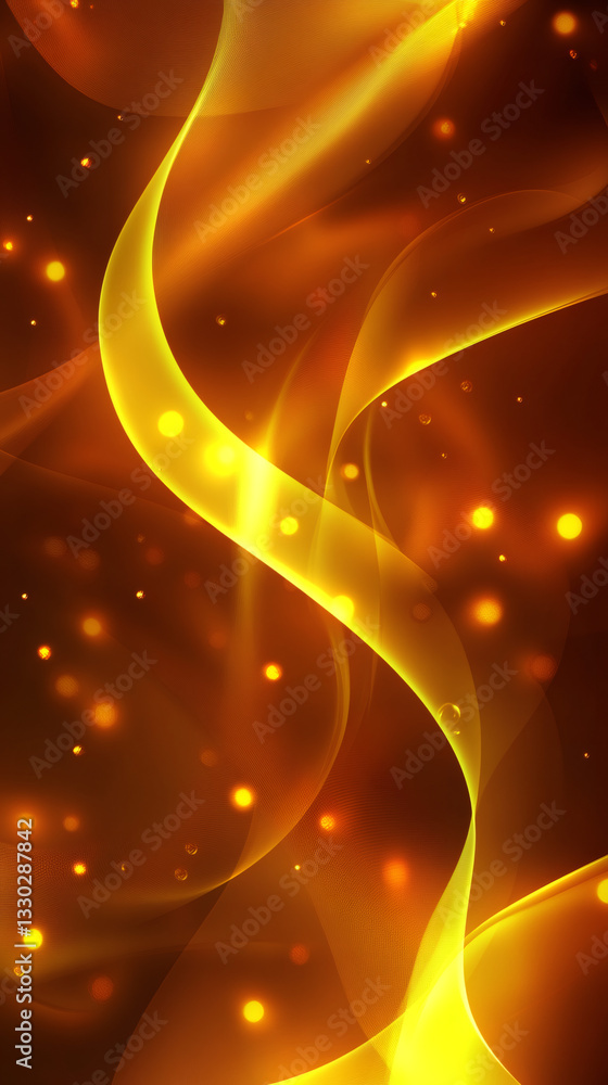 Poster Abstract golden waves flowing on a dark background with bokeh lights, creating a luxurious and elegant design