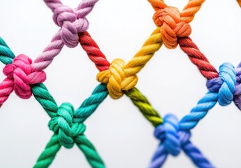 A colorful rope is connected to multiple strings, each string a different color
