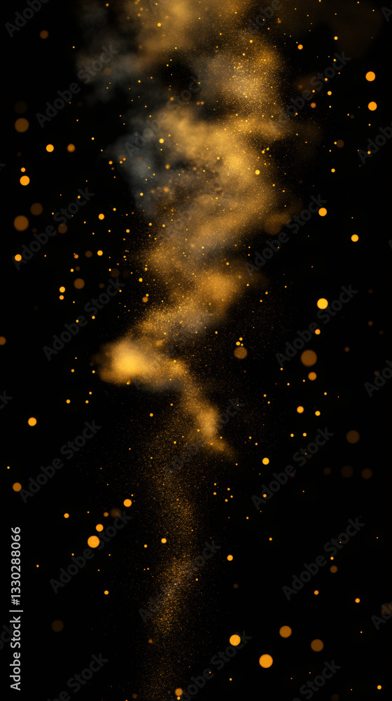 Poster sparkling golden dust particles dancing elegantly, casting ethereal light across dark, mysterious sp