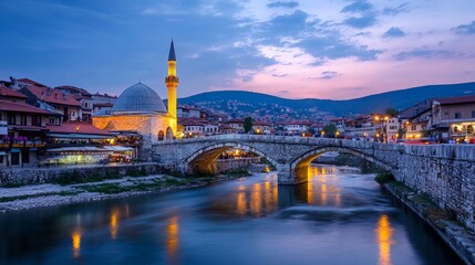 Obraz premium Prizren Kosovo: Stone Bridge Monument 