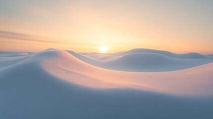 Sunset Over Snowy Undulating Hills Winter Landscape