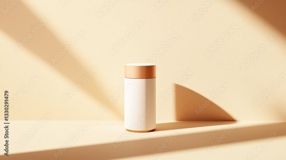 Poster minimalist white luxury product display concept with round container against soft background