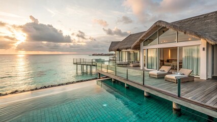 Fototapeta premium Maldives Luxury: Overwater Bungalows with Private Pools & Ocean Views