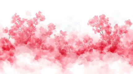 Fototapeta premium Pink Blooming Trees Against a Cloudy White Sky Background