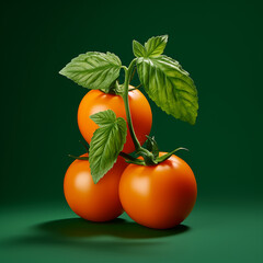 Tomatoes and basil with green background