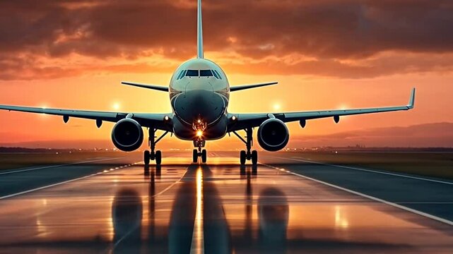 Frontale Sicht eines startenden Flugzeugs
