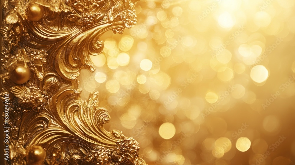 Poster opulent golden frame corner with bokeh effect creating a glamorous backdrop