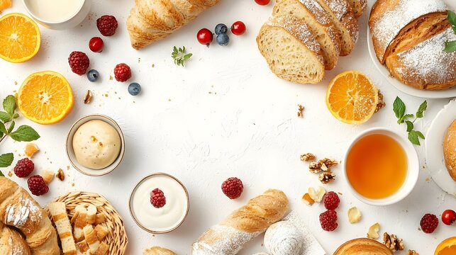 Bread and bakery products isolated on white