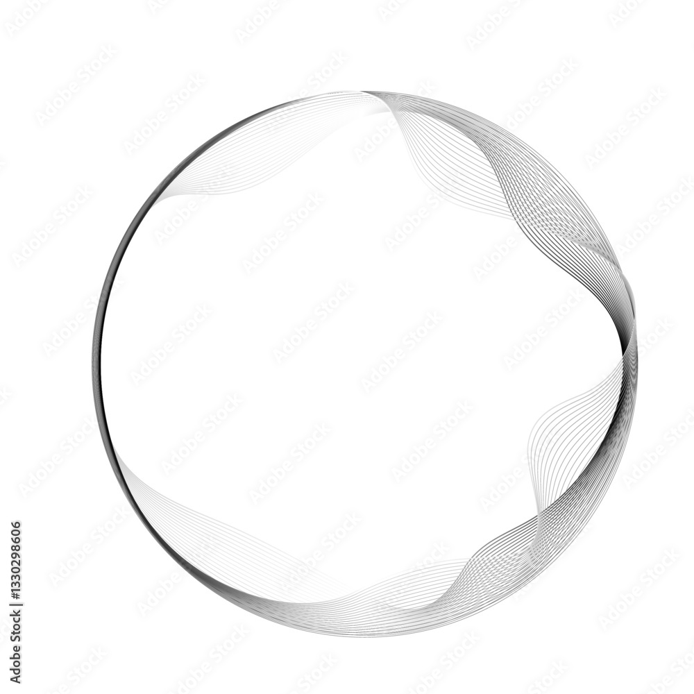 Leinwandbilder Abstract round frame with wavy black gradient line pattern isolated on white background with copy space. Editable stroke vector design element