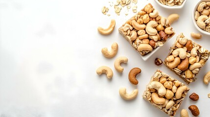 cereal bars with cashew on white background