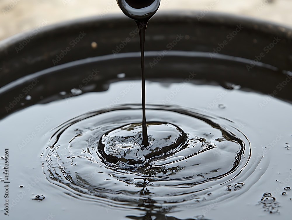 Poster abstract composition showing viscous liquid drop creating circular patterns