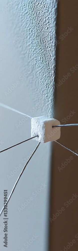 Aufkleber abstract connection point with marshmallow-like cube and emerging metal wires