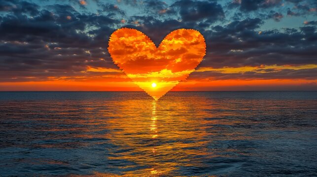 Naklejki Heart sunset ocean love