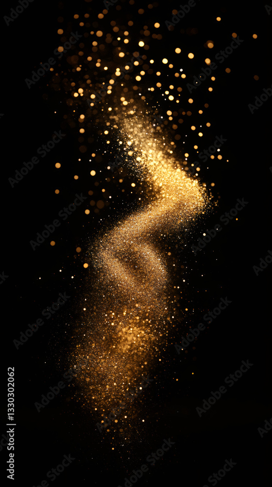 Poster Sparkling golden particles dancing against dark backdrop, generating luminous bokeh effect for high-end visual designs